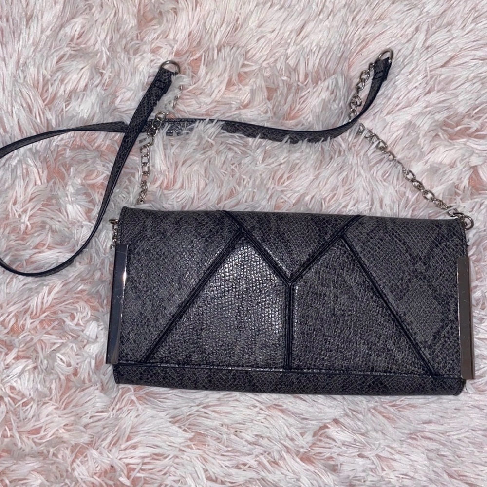 Grey Snakeskin Crossbody Clutch Bag